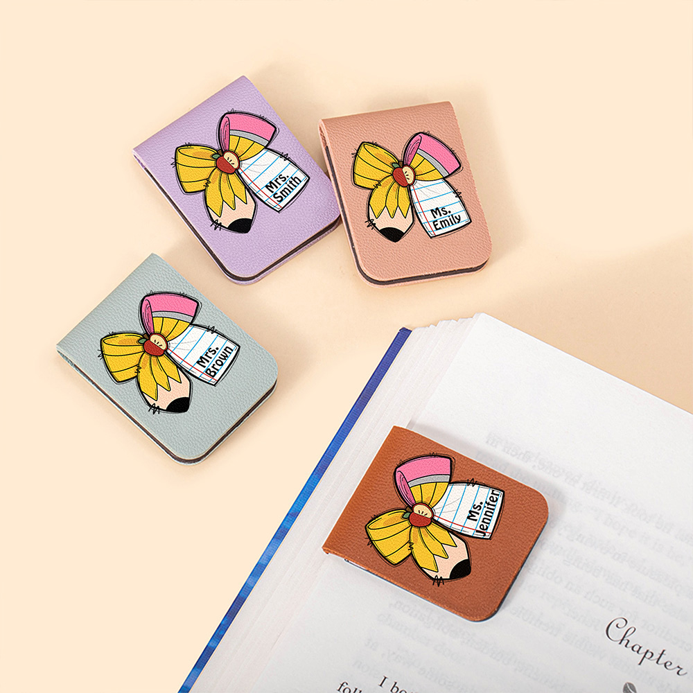 Marque-Page Magnétique Personnalisé avec Nom Motif de Crayon avec Noeud Fourniture de Papeterie Cadeau Fête des Professeurs pour Lecture