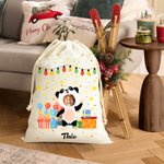 Sac à Cordon Personnalisé avec Photo de Visage et Nom Cadeau d'Anniversaire Noël pour Enfants Famille