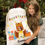 Sac à Cordon Personnalisé avec Photo de Visage et Nom Cadeau d'Anniversaire Noël pour Enfants Famille