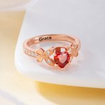 Personalized Butterfly Heart Birthstone Ring with Name Jewelry Daily Wear Birthday Memorial Christmas Gift for Friends Girls