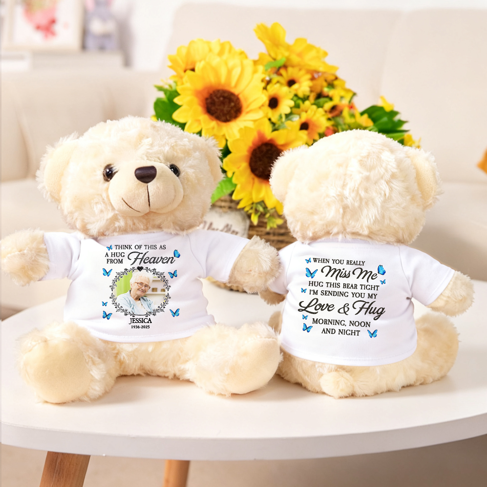 Ours en peluche papillon personnalisé avec photo T-shirt Hoodie Nom et année Cadeau d'anniversaire commémoratif pour les enfants