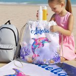 Personalised Watercolor Ocean Animals Oversized Quick Dry Beach Towel with Name Summer Vacation Accessory Birthday Gift for Family Friends