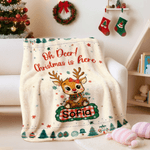 Personalised Christmas Cute Deer Soft Throw Blanket with Name Home Decor Christmas Gift for Kids Friends