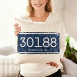 Personalised Zip Code Retro Print Cushion Cover Home Decor Housewarming Anniversary Gift for Friends Family