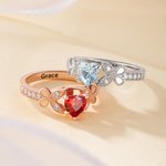 Personalized Butterfly Heart Birthstone Ring with Name Jewelry Daily Wear Birthday Memorial Christmas Gift for Friends Girls