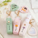 Personalized Cartoon Character Birth Flower Lipstick Case Keychain with Initial Name and Heart-Shaped Mirror Birthday Anniversary Gift for Women