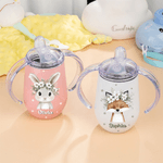 Personalisierte niedlichen Kranz Tiermuster 10 oz thermisch isoliert Sippy Cup mit Namen und Griff Baby Dusche Geburtstag Geschenk für Kinder