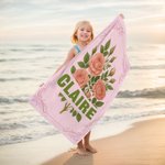 Personalized Birth Flower Oversized Quick Dry Microfiber Beach Towel with Name Travel Essentials Birthday Gift for Family