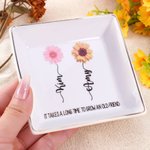 Personalised Birth Flower Friendship Ceramic Ring Dish Jewellery Tray with Name and Text Birthday Wedding Gift for Best Friends Bridesmaids