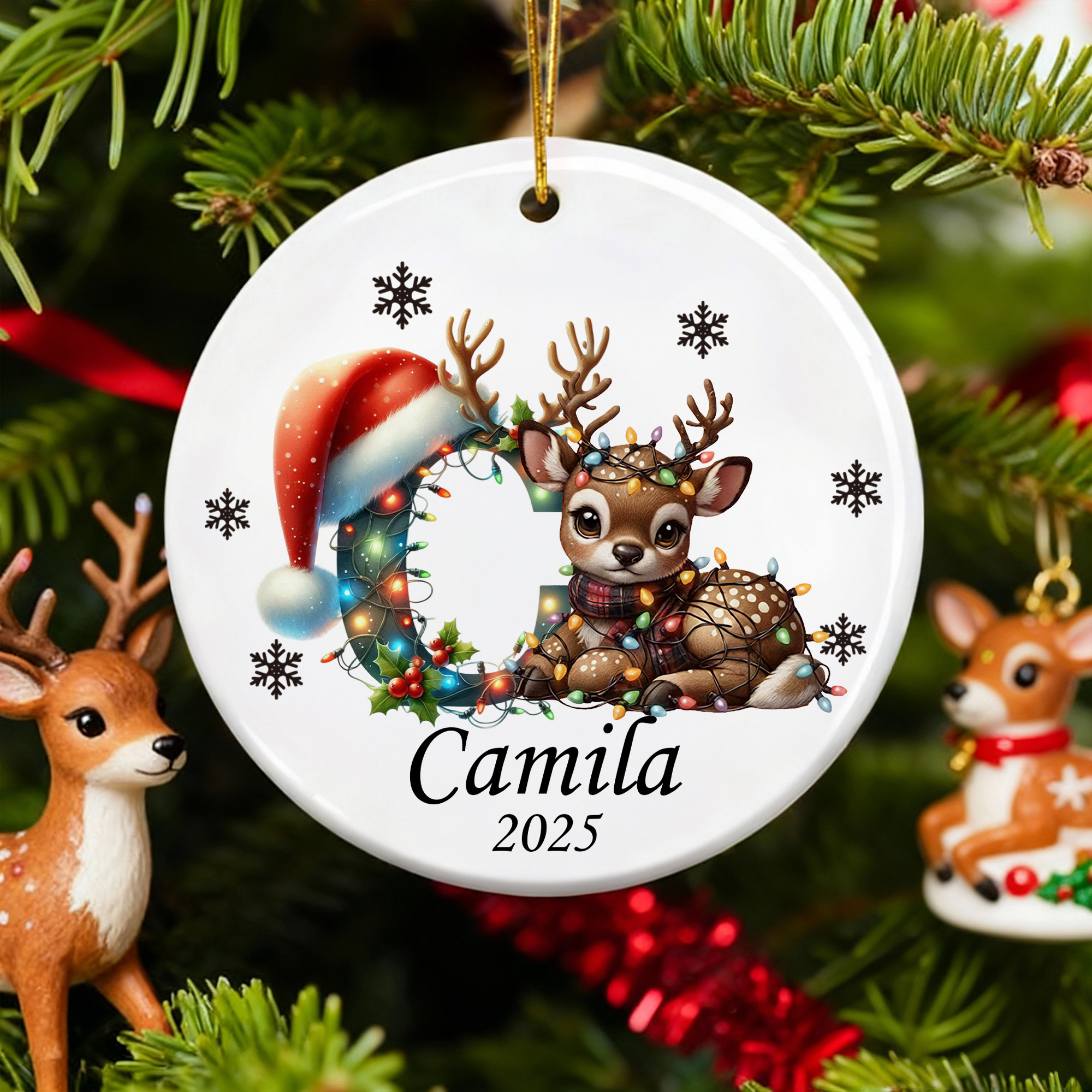 Ornement de Noël personnalisé en céramique avec nom et année Cadeau de Noël pour les enfants
