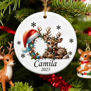 Personalised Cute Christmas Reindeer Ceramic Ornament with Name and Year Home Tree Decor Christmas Gift for Kids