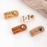Personalised Set of 10 Made By Leather Crochet Knitted Tags Labels with Engraved Name Rivets Knitwear Accessories Gift for DIY Knitter Sewing Lovers