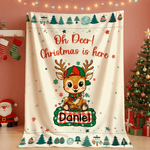 Personalised Christmas Cute Deer Soft Throw Blanket with Name Home Decor Christmas Gift for Kids Friends