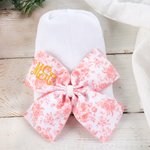 Personalized Toile De Jouy Bow White Hospital Hat with Embroidered Monogram Birthday Baby Shower Gift for Newborns