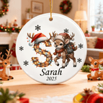 Personalised Cute Christmas Reindeer Ceramic Ornament with Name and Year Home Tree Decor Christmas Gift for Kids