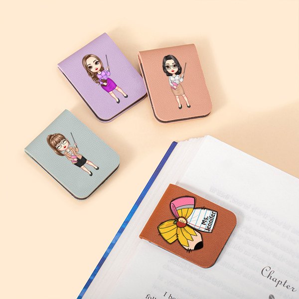 Gepersonaliseerde Potlood Boog Cartoon Karakter Multicolor Magnetische Bladwijzer Clip met Naam Lezen Stationery Supplies Teacher's Day Gift voor leraren