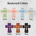 Personalized Birth Flower Cross Shape PU Leather Magnetic Bookmark Clip with Name and Date Bible Study Birthday Gift for Bookworms Christians