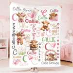Personalised Highland Cow Initial Soft Throw Blanket with Name Home Decor Christmas Birthday Gift for Family Kids Cow Lovers