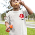 Personalised Firefighter Maltese Cross 100% Cotton Kid T-shirt with Name Age and Text Birthday Gift for Boys Girls