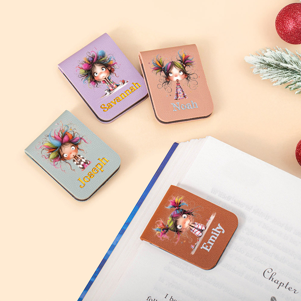 Marque-Page Magnétique en Cuir Personnalisé avec Nom et Motif de Fille Excentrique Cadeau Anniversaire pour Amoureux de Lecture