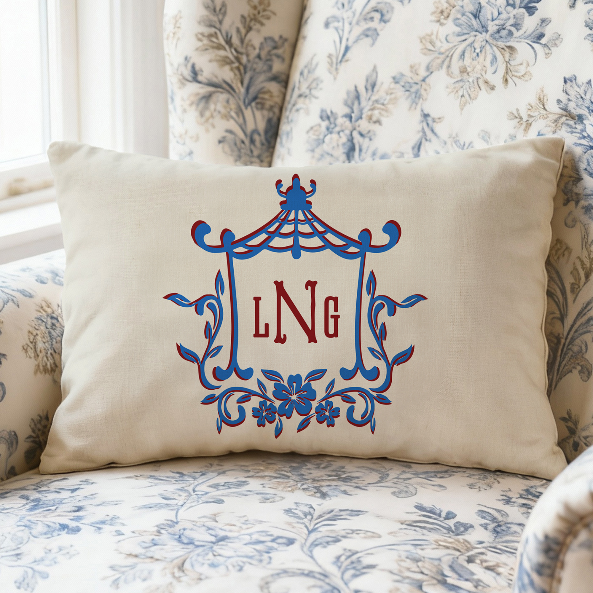 Personnalisé Chinoiserie Coastal Grandmother Monogram Throw Pillow Cover Home Decor Birthday Anniversary Gift for Family Friends