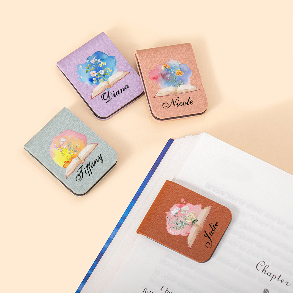 Marque-page magnétique en cuir PU avec nom Cadeau d'anniversaire pour un rat de bibliothèque
