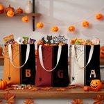 Personalisierte Colorblock beängstigend Spinnennetz Fledermaus wiederverwendbare Canvas Tasche mit anfänglichen Halloween Thema Party Geschenk für Goth Lovers Freunde