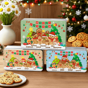 Personalized Cute Gingerbread Man Biscuit Storage Tin with Name Christmas Gift for Family Kids
