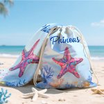 Personalised Watercolor Ocean Animals Oversized Quick Dry Beach Towel with Name Summer Vacation Accessory Birthday Gift for Family Friends