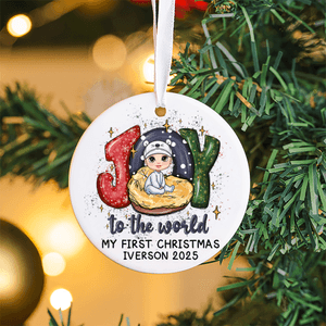Personalized Joy To The World Cartoon Character Ceramic Christmas Ornament with Text Home Decor Christmas Gift for Newborns Family