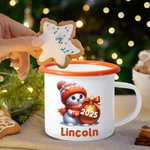 Personalised Cute Christmas Snowman Multicolor 12 oz Enamel Mug with Name and Year Christmas Gift for Family Kids