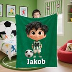Personalisierte Weiche Decke mit Kleinem Cartoon-Fußballer Namen und Nummer Wohndeko Geburtstagsgeschenk für Jungen Mädchen Fußball-Fans