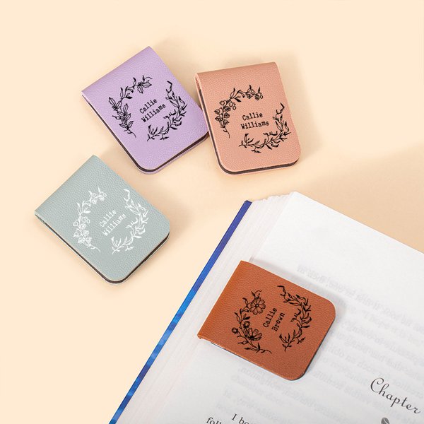 Personalised Birth Flower Wreath Magnetic Leather Bookmark Clip with Name Birthday Christmas Gift for Book Lover Librarian