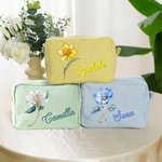 Borsa da trucco personalizzata con nome e fiore di nascita design vintage a righe stile pittura ad olio regalo per donne e damigelle