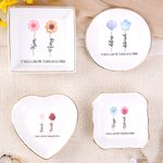 Personalised Birth Flower Friendship Ceramic Ring Dish Jewellery Tray with Name and Text Birthday Wedding Gift for Best Friends Bridesmaids