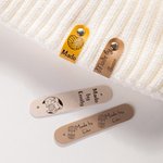 Personalised Set of 10 Made By Leather Crochet Knitted Tags Labels with Engraved Name Rivets Knitwear Accessories Gift for DIY Knitter Sewing Lovers