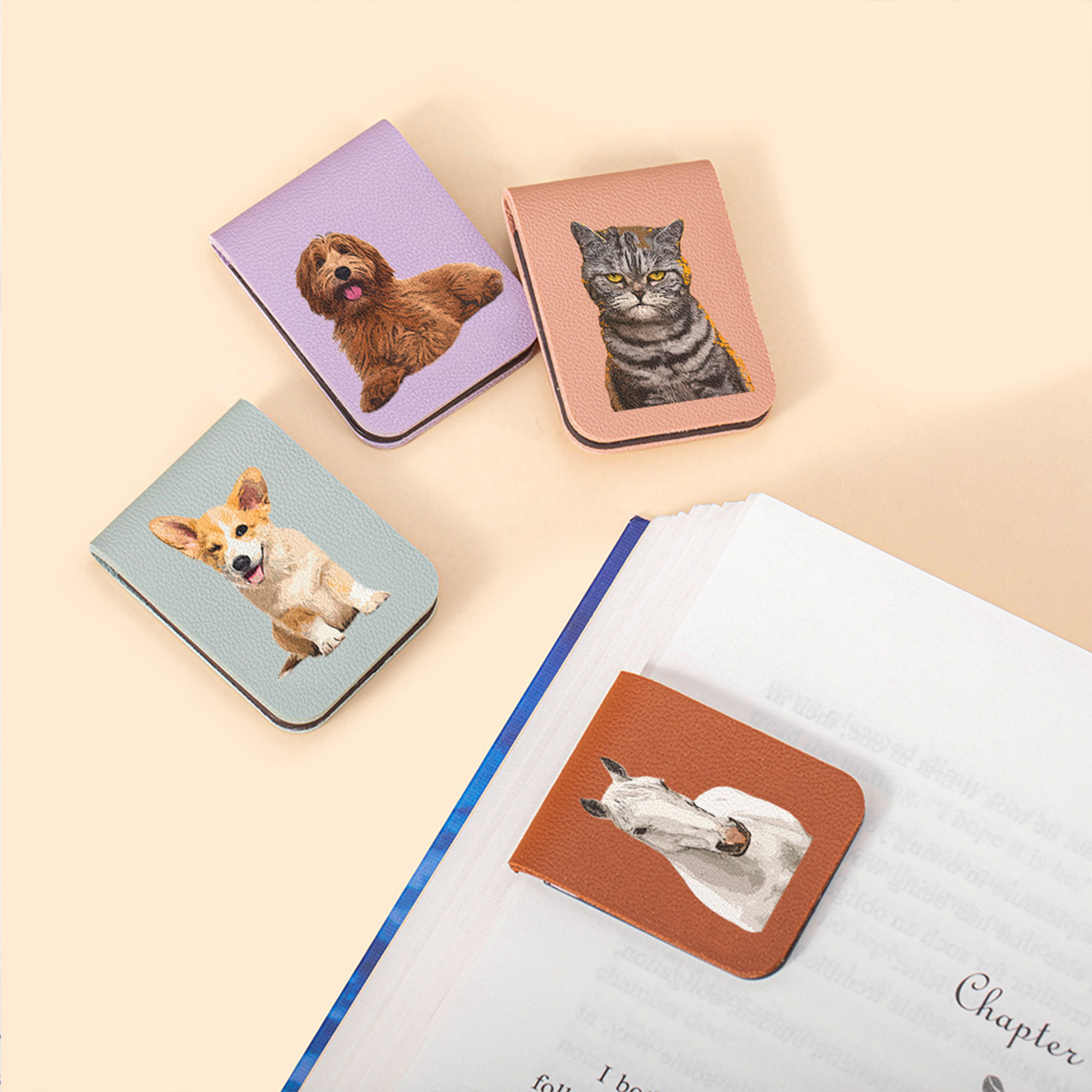 Marque-page magnétique en cuir PU Minimaliste personnalisé avec portrait d'animal de compagnie Cadeau d'anniversaire et de Noël pour les amoureux des animaux de compagnie Rats de bibliothèque
