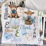 Personalised Highland Cow Initial Soft Throw Blanket with Name Home Decor Christmas Birthday Gift for Family Kids Cow Lovers