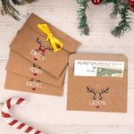 Personalised Multi-Color Ribbon Reindeer Kraft Paper Envelope with Name Christmas Gift for Family Friends