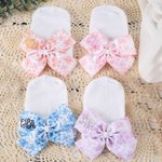 Personalized Toile De Jouy Bow White Hospital Hat with Embroidered Monogram Birthday Baby Shower Gift for Newborns