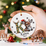 Personalised Cute Christmas Reindeer Ceramic Ornament with Name and Year Home Tree Decor Christmas Gift for Kids
