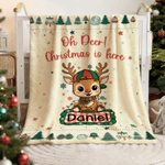 Personalised Christmas Cute Deer Soft Throw Blanket with Name Home Decor Christmas Gift for Kids Friends