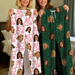 Zampe di zucca personalizzate con faccia a scacchiera Foto Pantaloni del pigiama lunghi con coulisse Halloween Natale Regalo di compleanno per bambini Donne Uomini Amanti degli animali domestici