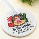 Personalized Joy To The World Cartoon Character Ceramic Christmas Ornament with Text Home Decor Christmas Gift for Newborns Family
