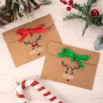 Personalised Multi-Color Ribbon Reindeer Kraft Paper Envelope with Name Christmas Gift for Family Friends