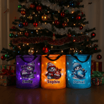 Personalized Cute Cartoon Snowman LED Light Bucket Bag with Name and Year Holiday Storage Decor Christmas Gift for Kids
