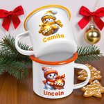 Personalised Cute Christmas Snowman Multicolor 12 oz Enamel Mug with Name and Year Christmas Gift for Family Kids
