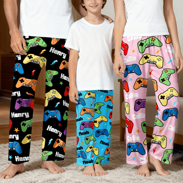 Personalized Multi-Color Gamepad Pajama Pants with Name and Drawstring Homewear Christmas Gift for Family Friends