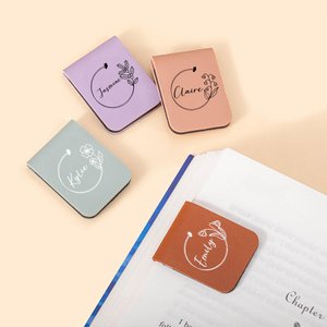 Personalised Birth Flower Magnetic Leather Bookmark Clip with Name Birthday Gift for Book Lovers Bookworms