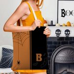 Personalisierte Colorblock beängstigend Spinnennetz Fledermaus wiederverwendbare Canvas Tasche mit anfänglichen Halloween Thema Party Geschenk für Goth Lovers Freunde